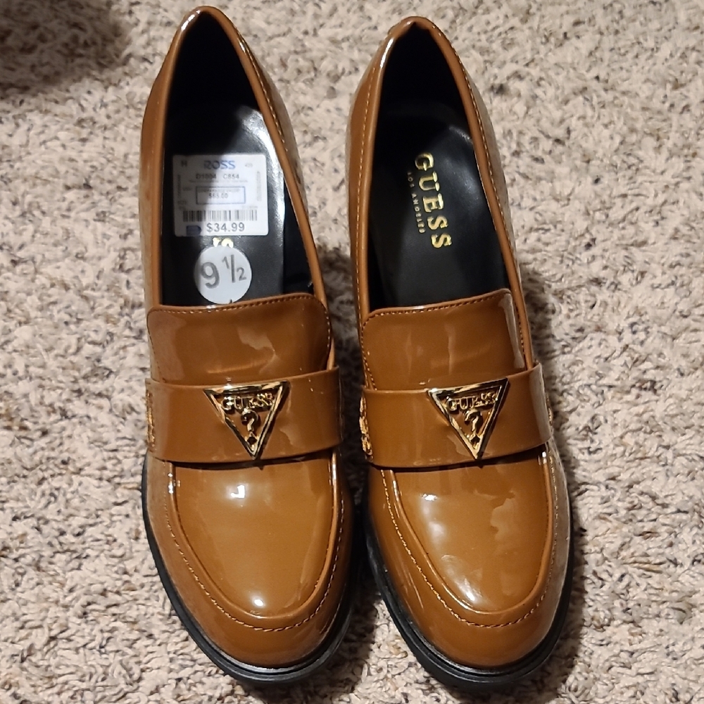 Guess Brown Platform Loafers with Gold Emblem